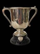 Silver trophy cup and plinth, Birmingham 1921.