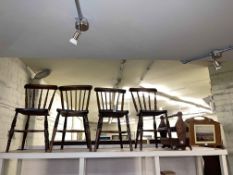 Set of four Victorian farmhouse kitchen chairs and two magazine racks (6).