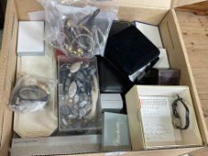 Collection of costume jewellery, wristwatches including ladies 1960's Omega, boxed with papers.