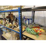 Collection of West German vases, Murano glass fish and long neck cat figurines, glass vases,