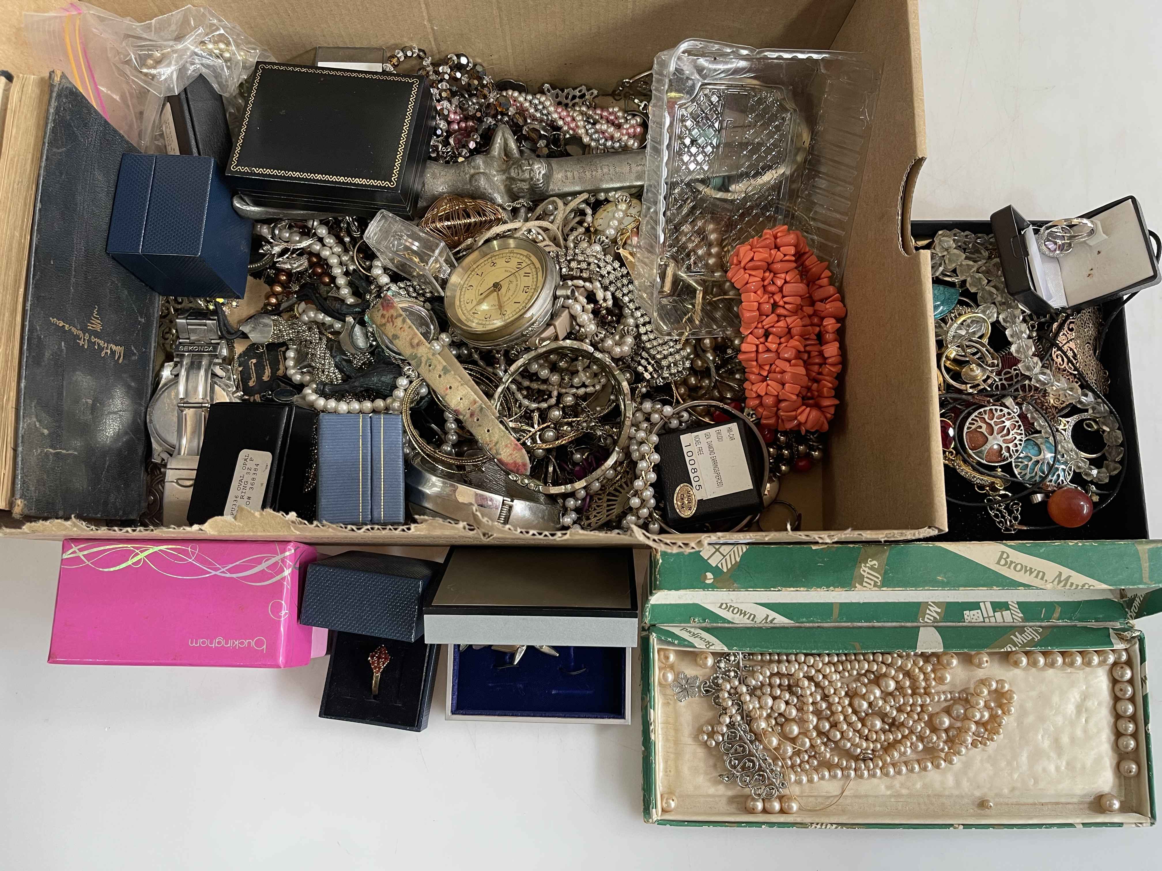 Box of costume jewellery, wristwatches, etc.