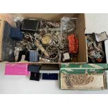 Box of costume jewellery, wristwatches, etc.