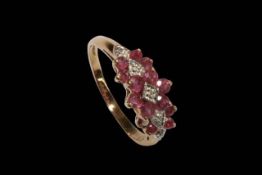 Ruby and diamond 9 carat gold ring, size Q.