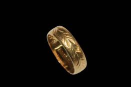 18 carat gold band ring, size J.