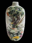Large hand painted Chinese Famille Rose Jingdezhen vase decorated with bird and floral design,