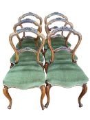 Set of six Victorian mahogany balloon back parlour chairs on cabriole legs.