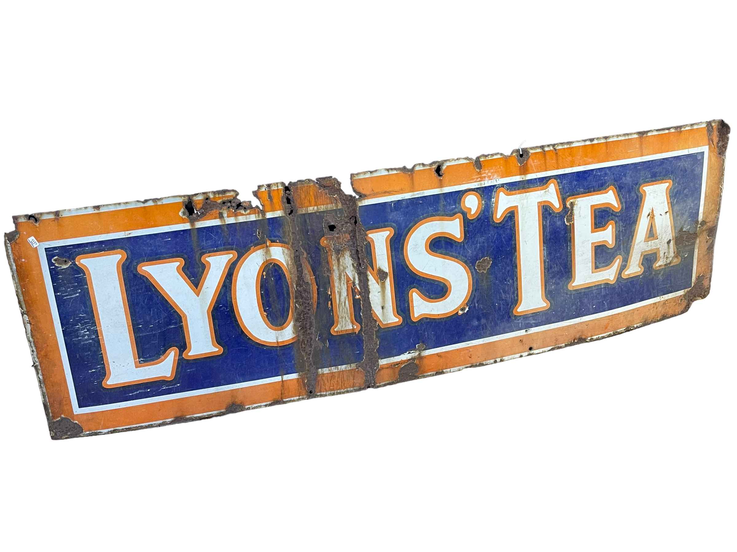 Vintage Lyon's Tea enamel sign, approximately 155cm by 47cm.