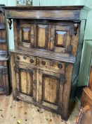 Period style jointed oak court cupboard, 160cm by 116cm by 58cm.