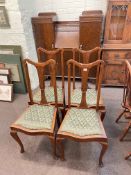 1920s/30s oak bureau centre cabinet and set of four mahogany cabriole leg dining chairs.