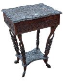 Profusely carved Anglo Indian shaped top work table, 69cm by 50cm by 39cm.