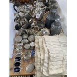 Collection of silver plated wares and silver including teapots, cutlery, cellars, etc.