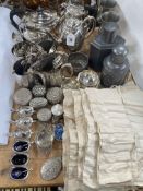 Collection of silver plated wares and silver including teapots, cutlery, cellars, etc.