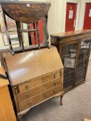 1920's oak leaded glazed two door bookcase,