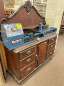 Victorian Scottish pine dresser with shaped raised back, 157cm by 138cm by 51cm.