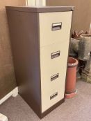 Two tone four drawer metal filing cabinet, 133cm by 46cm by 62cm.