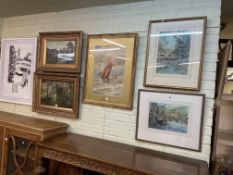 Collection of watercolours, pastels and prints including three John Degnan watercolours,