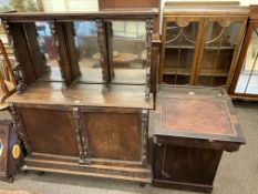 Victorian oak mirror panelled back two door side cabinet and Victorian mahogany Davenport.