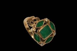 Emerald and diamond 18 carat gold ring, size L/M.