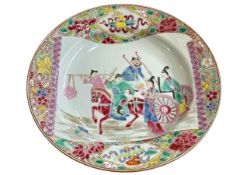 Chinese porcelain plate decorated with horse, chariot and characters, famille rose border,