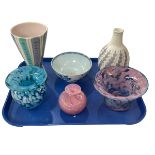 Two pieces of Mdina Glass and similar vase, two Poole vases and Nanking Cargo bowl.