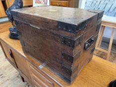 Antique oak and metal bound silver chest, 41cm by 60cm by 35cm.