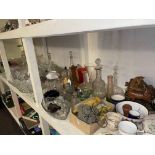 Collection of glass, decorative pottery, lamp shades, etc.