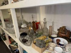 Collection of glass, decorative pottery, lamp shades, etc.