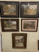 Harry Burns, five various framed landscape watercolours including a pair, all signed,