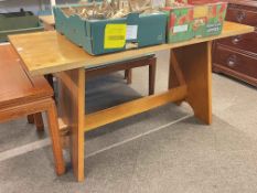 Stained elm rectangular dining table, 74cm by 59.5cm by 137cm.