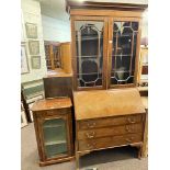 1920's/30's mahogany astragal glazed bureau bookcase and Victorian walnut and satinwood inlaid