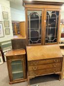 1920's/30's mahogany astragal glazed bureau bookcase and Victorian walnut and satinwood inlaid