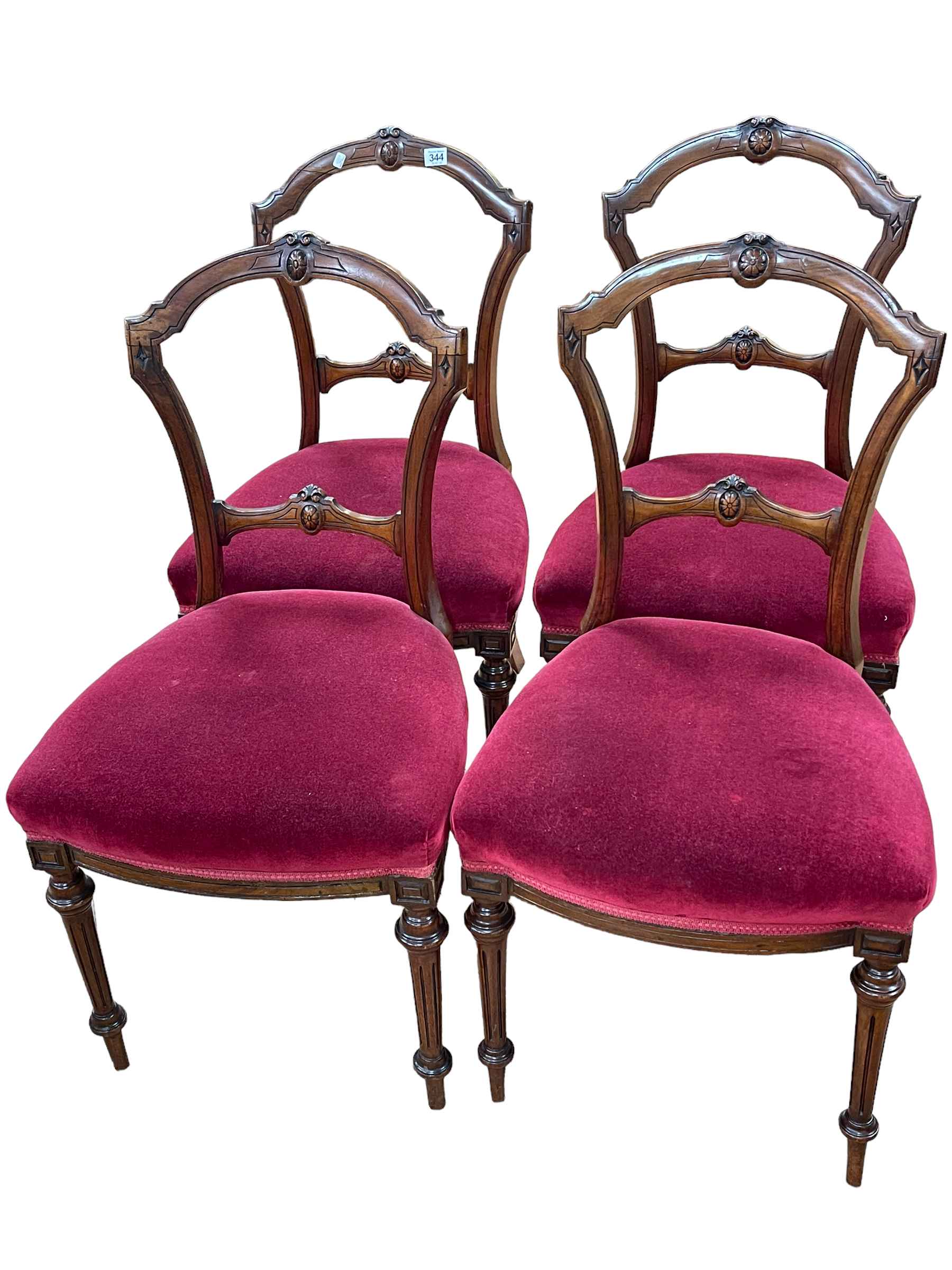 Set of four Victorian mahogany turned leg parlour chairs.