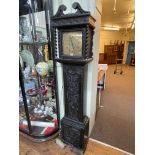 Antique carved oak cased eight day longcase clock, having square brass dial, signed Joseph Hallyfax,