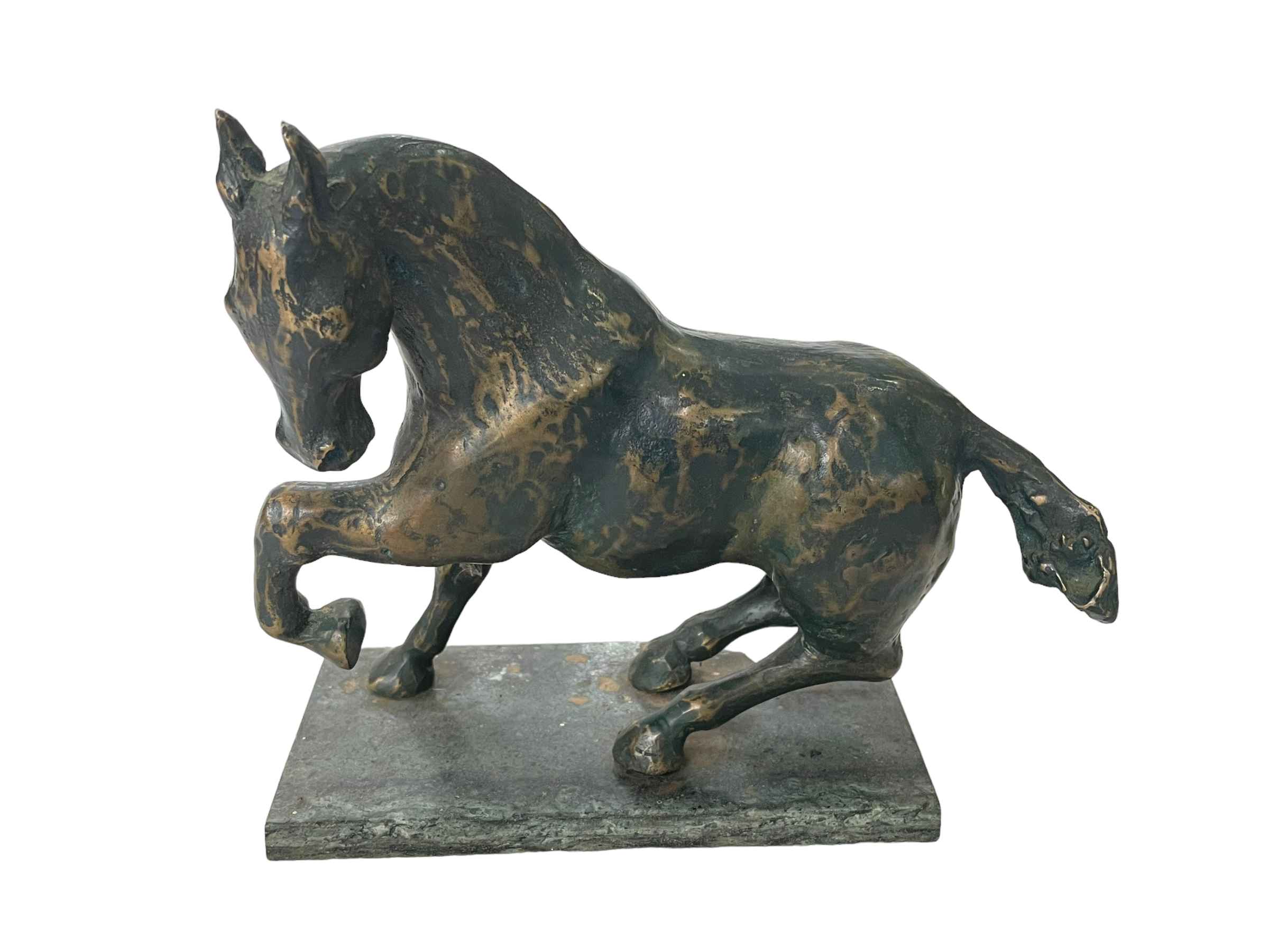 Bronzed horse sculpture on plinth base, 21.5cm.