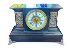 Victorian slate mantel clock with enamel and gilt metal dial.