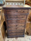 Victorian mahogany Biedermeier style chest of seven drawers with canted corners,