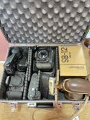 Nikon F100, Voightlander Vito CLR, Canon T90, Zeiss Contaflex, flashes, etc, in flight style case.