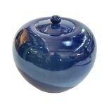 Chinese deep blue ovoid jar and cover.