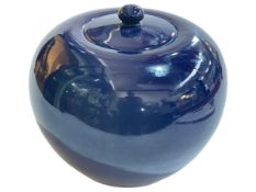 Chinese deep blue ovoid jar and cover.