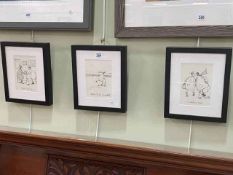 Sam Toft, set of three prints of sketched, framed, 28cm by 23cm, including frames.