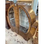 Walnut Art Deco circular shaped two door china cabinet, 124.5cm by 132cm by 34cm.
