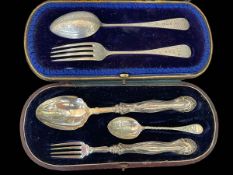 Hilliard & Thomason silver Christening spoon and fork set, Birmingham 1905,