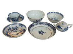 Collection of Chinese blue and white ceramics including saucer dishes, bowls, etc.
