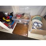 Assorted cutlery, Mickey Mouse telephone, spirit optics, teaware, weaving looms, etc.