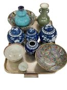 Two Cantonese pottery bowls, Chinese crackle glaze elephant handled vase, double gourd vase,