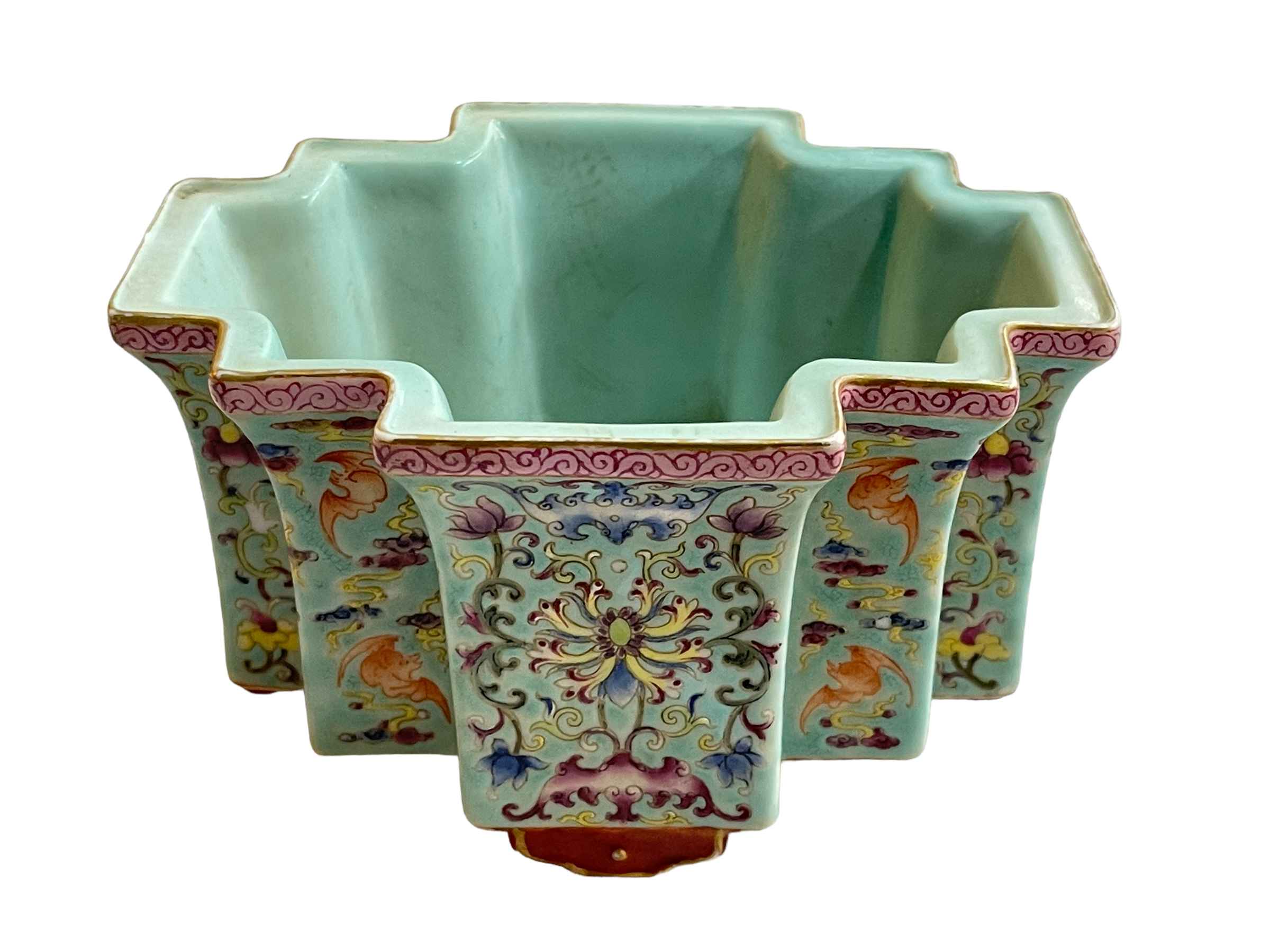 Chinese pottery Bonsai planter decorated with bats and floral design, Quinlong mark to base, 7.