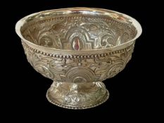 Ornate Dutch silver embossed bowl, import marks for Sheffield 1899, 13cm diameter.