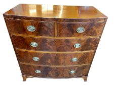 Victorian mahogany and line inlaid bow front chest of two short above three long graduated drawers