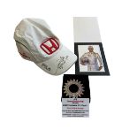 Signed Jensen Button cap, photo and Honda Racing team 2007 Honda F1 part '7th Gear Ratio'.