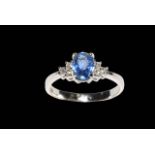 18 carat white gold, sapphire and diamond ring, sapphire weight approx 1.22 carats, diamond 0.